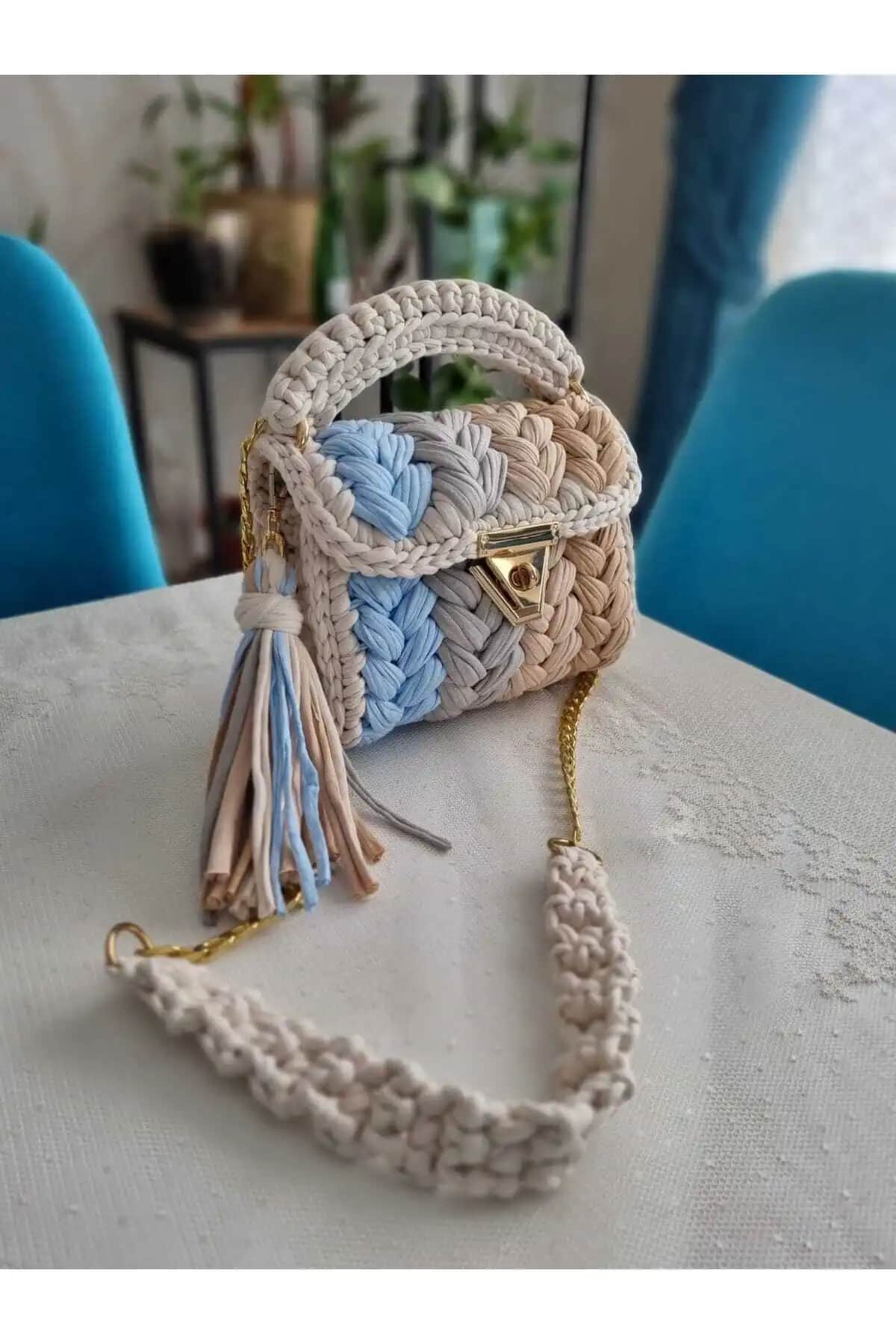 CHQEL Kadın Renkli Fıstık Model El Yapımı Tığ İşi Çanta: Sürdürülebilir ve Çok Yönlü Moda Seçeneği