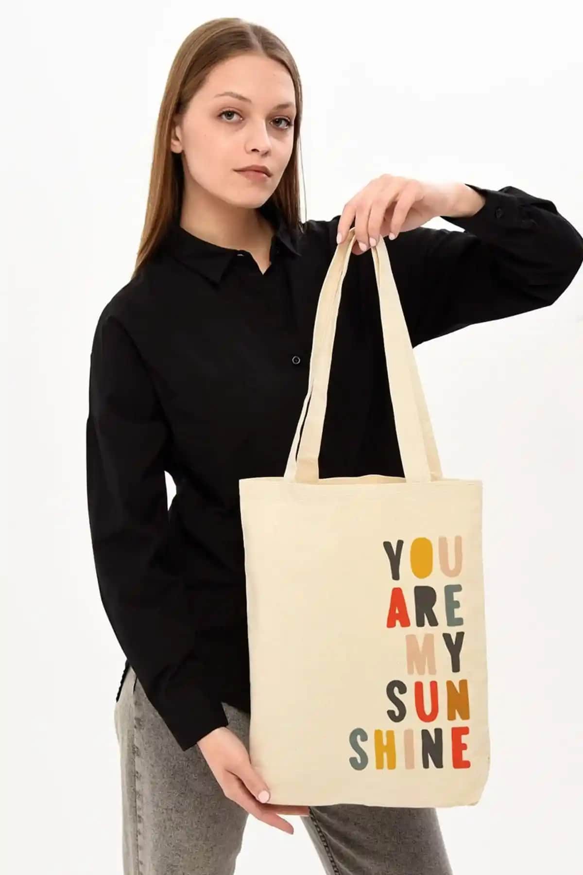Çınar Bez Kanvas Çanta You Are My Sun Baskılı Şık ve Dayanıklı Günlük Çanta