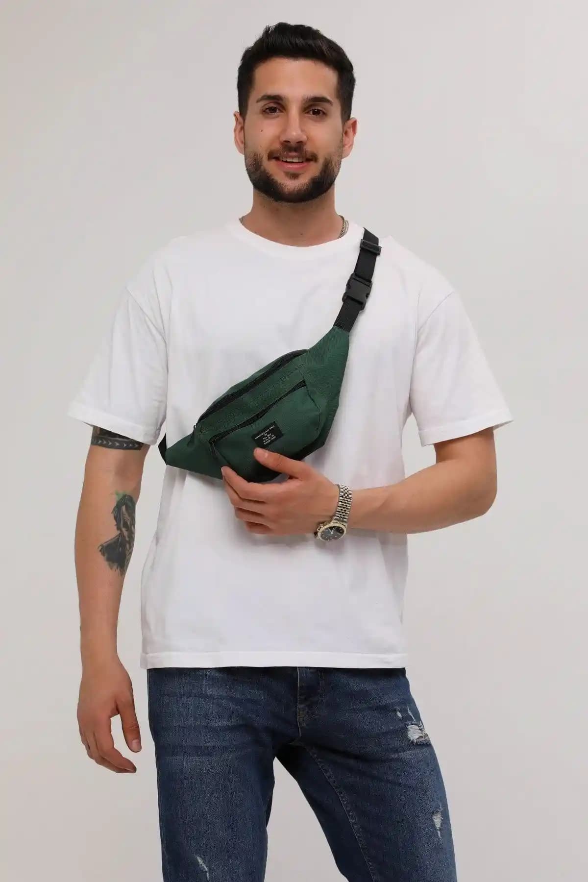 D'VERS Unisex Haki Renkli 2 Bölmeli Omuz ve Bel Çantası Günlük Kullanım İçin Uygun