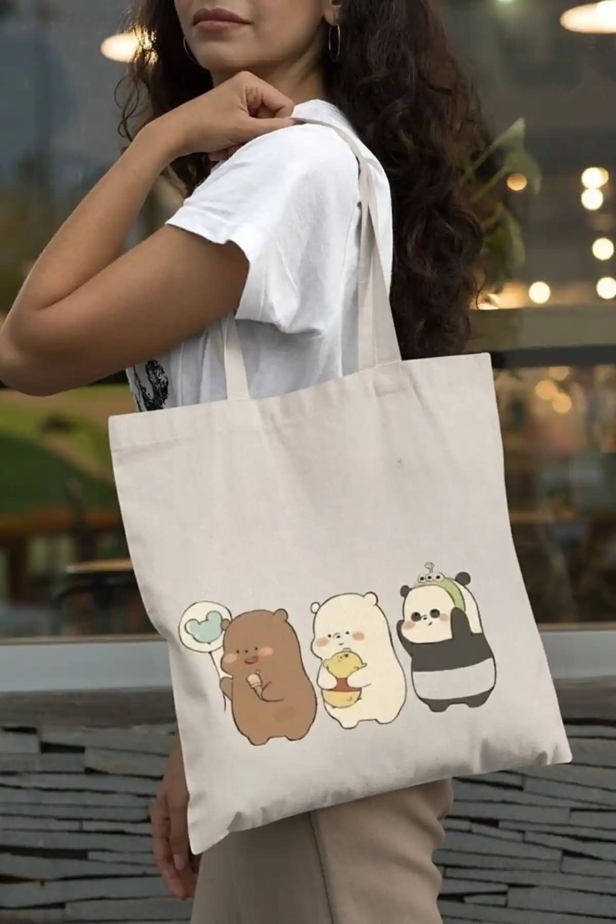 Dibara 3 Yakın Dost Baskılı Ham Bez Çanta Günlük ve Partiye Uygun Şık Tasarım