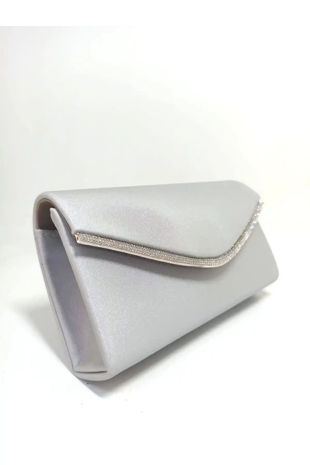 Dizaynbag Kadın Gümüş Saten Abiye Çanta Şık ve Zarif Gece Aksesuarı