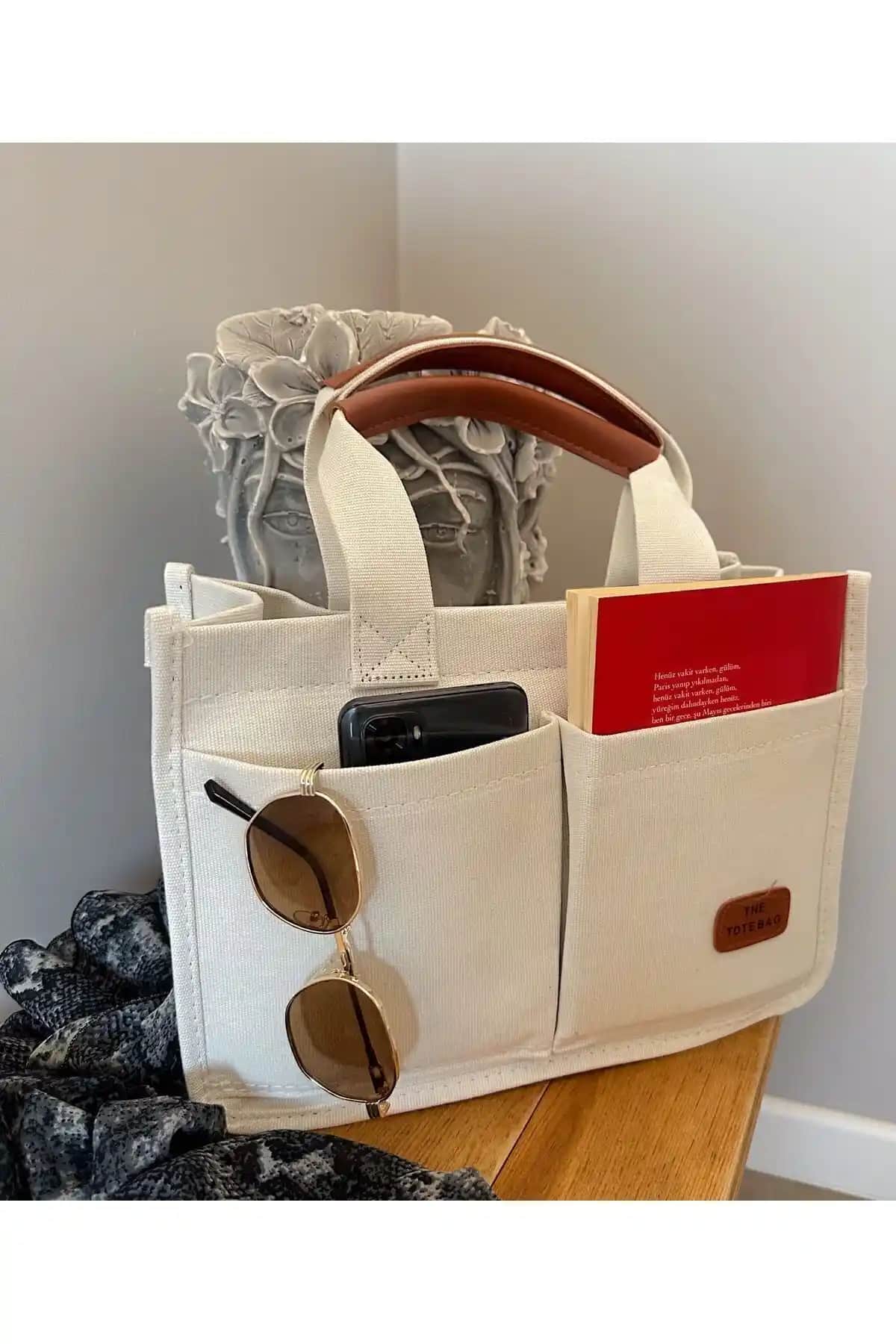 Gabies Kadın Kanvas Tote Çanta Beyaz Renk Şık ve Kullanışlı Günlük Çanta