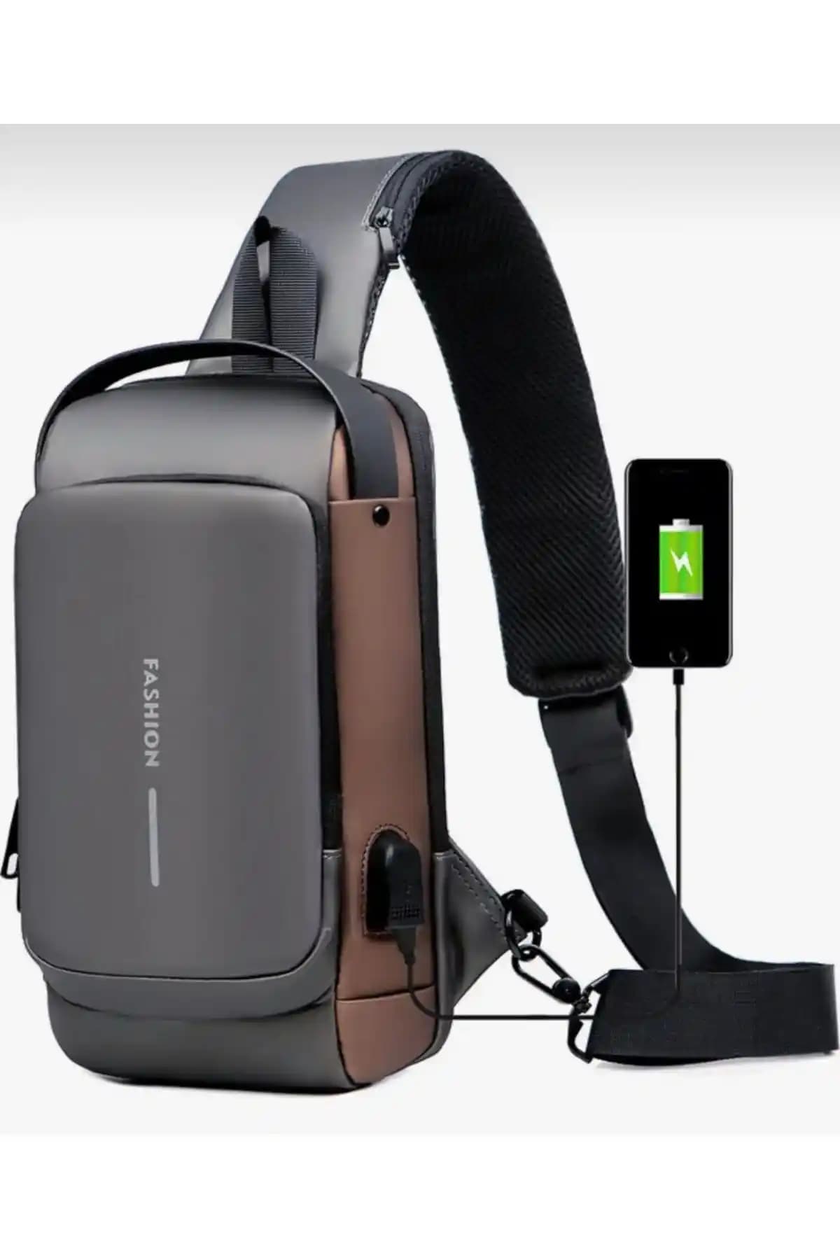 Genel Markalar Usb Şarj Portlu ve Kilitli Unisex Siyah Omuz Çantası Günlük ve Spor Kullanımı için