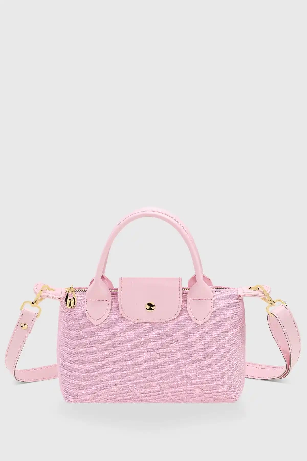 Housebags Pembe Kanvas Askılı Çanta Modern ve Pratik Günlük Kullanım İçin