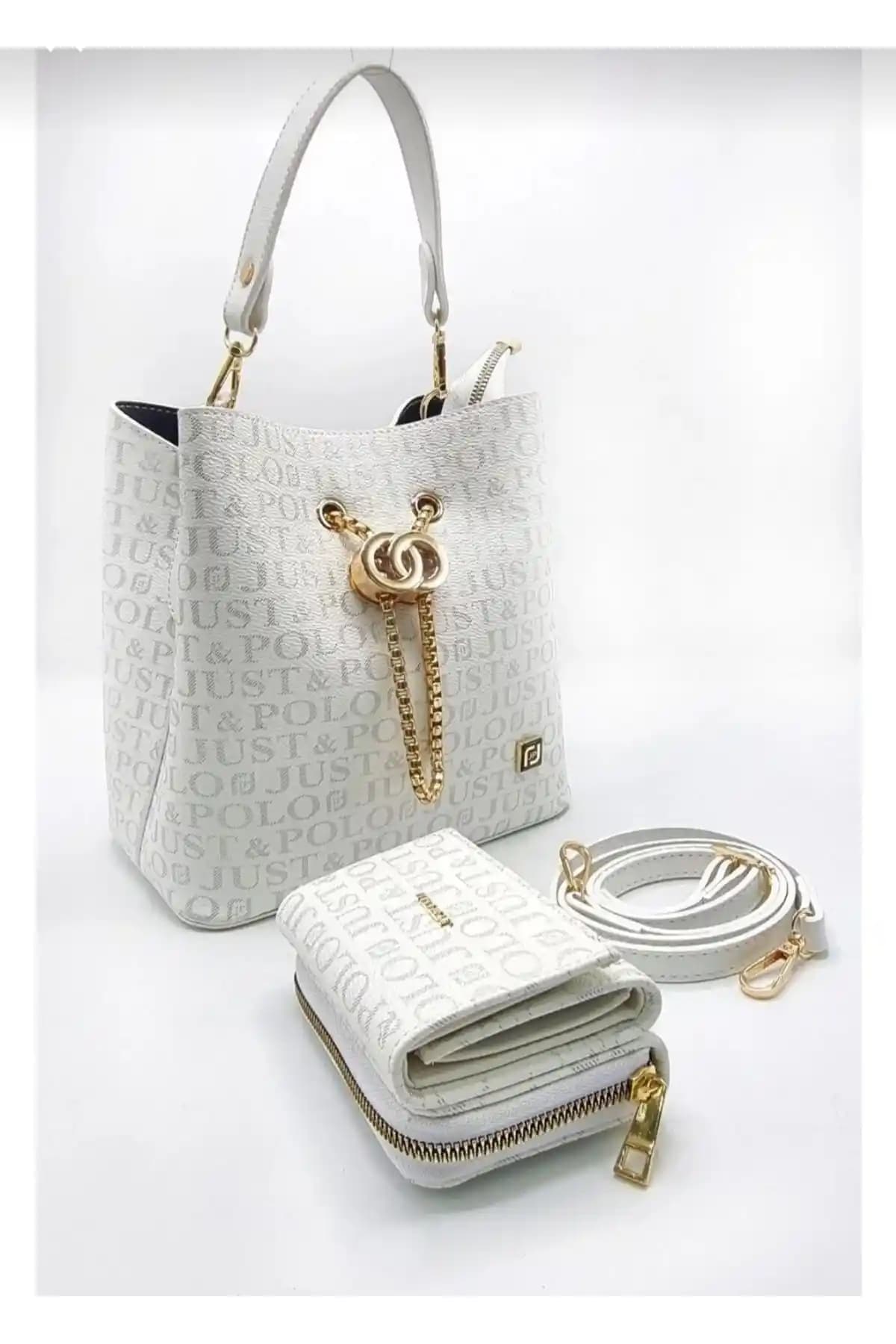 Just Polo Kadın 3 Bölmeli Uzun Askılı El ve Omuz Çantası ve Cüzdan Kombini