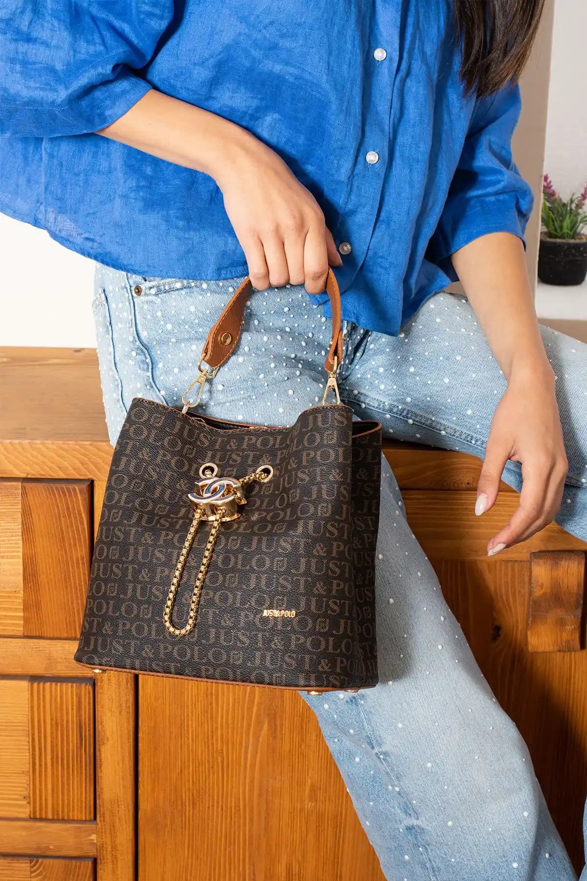 Just Polo Kahve Taba Kadın El ve Omuz Çantası Şık ve Dayanıklı Günlük Kullanım İçin