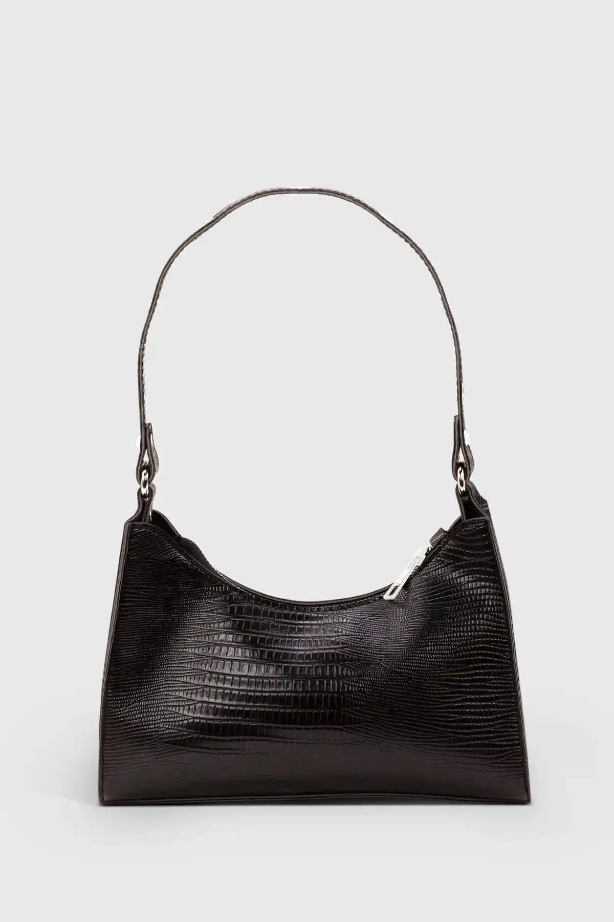 Kadın Lizard Siyah Baguette Çanta: Şık ve Fonksiyonel Günlük Kullanım Çantası