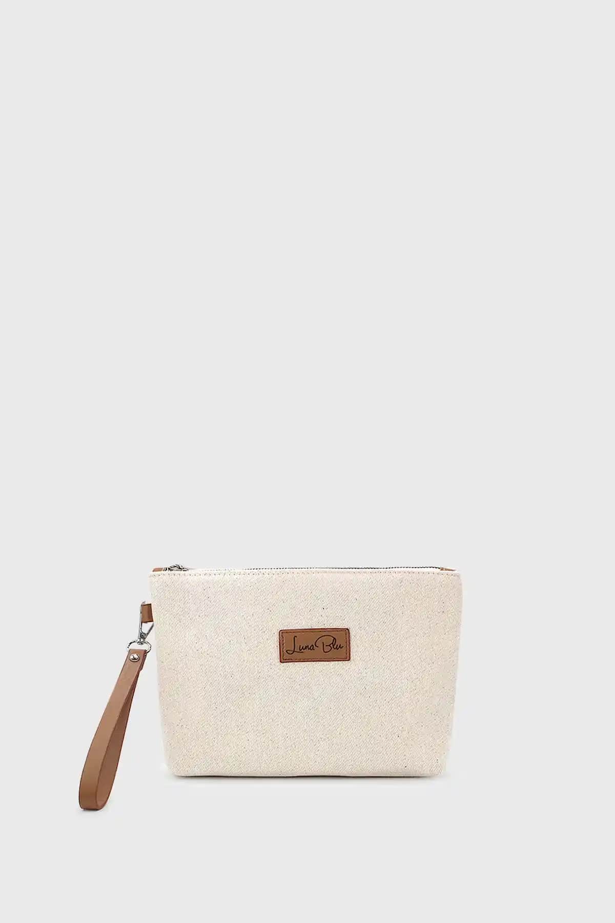 LunaBlu Kadın Çizgili Keten Clutch Çanta Modern ve Şık Tasarım Özellikleri