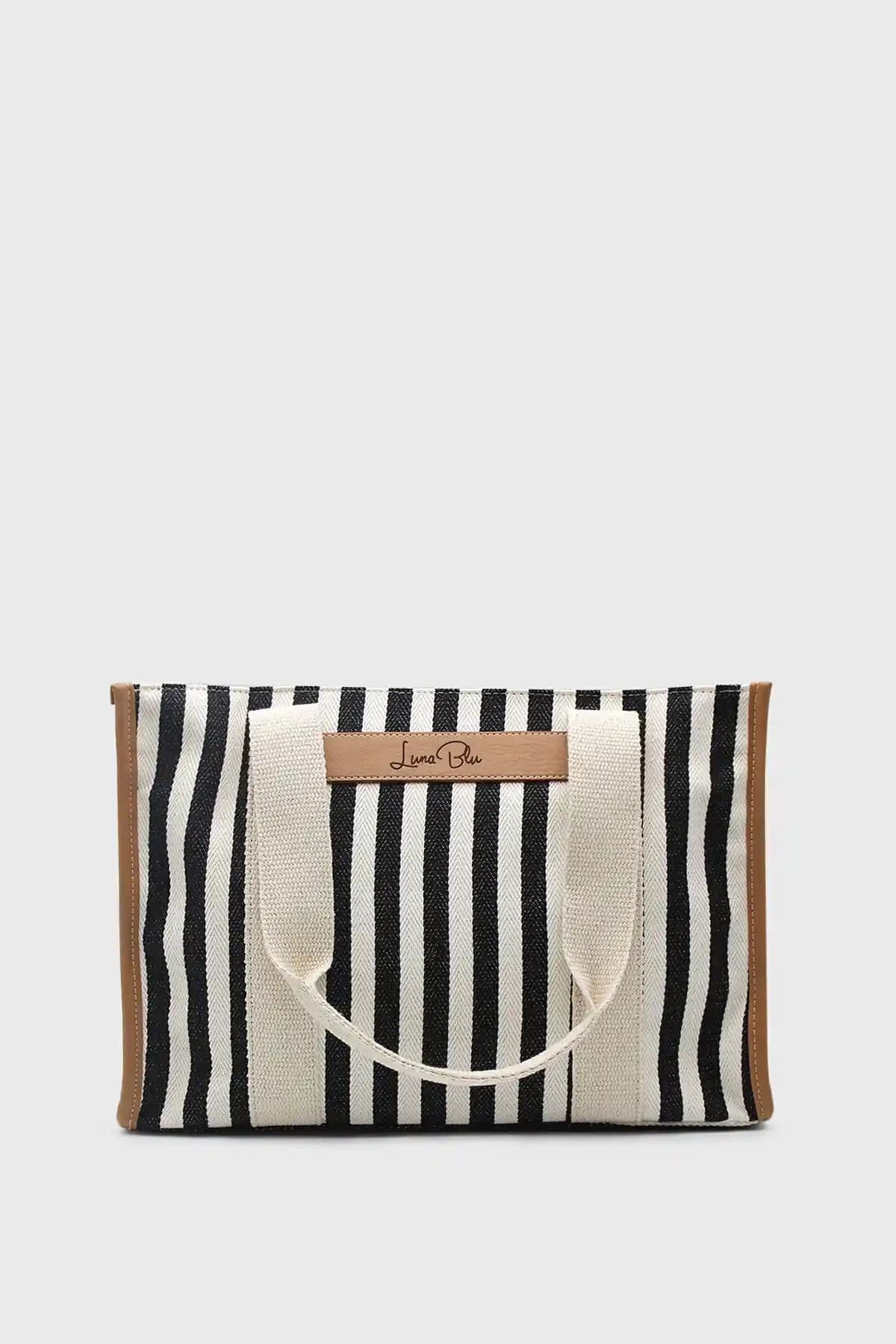 LunaBlu Kadın Çizgili Keten Tote Çanta: Şıklık ve İşlevselliğin Buluşması