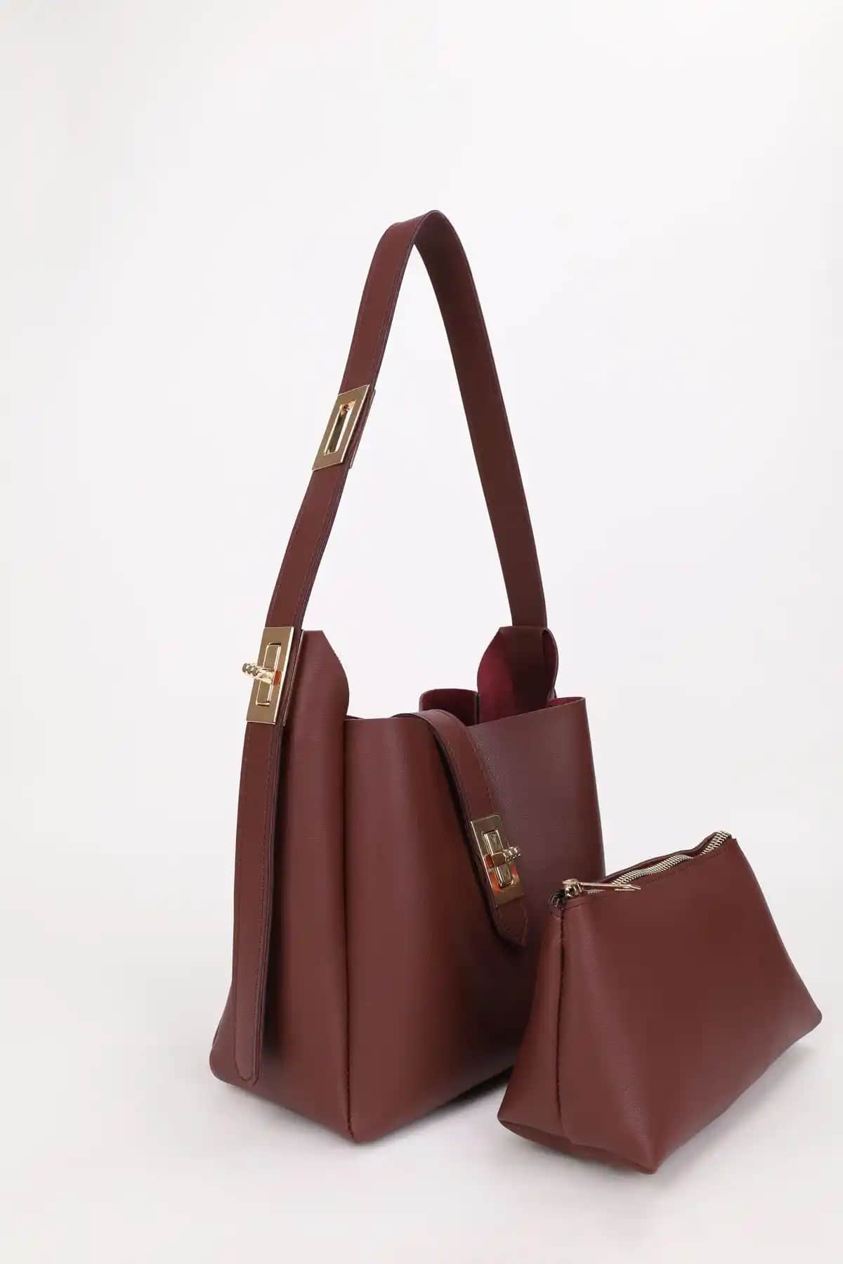 Nothing Kadın Bordo Gold Kilit Detaylı Çok Amaçlı El ve Omuz Çantası