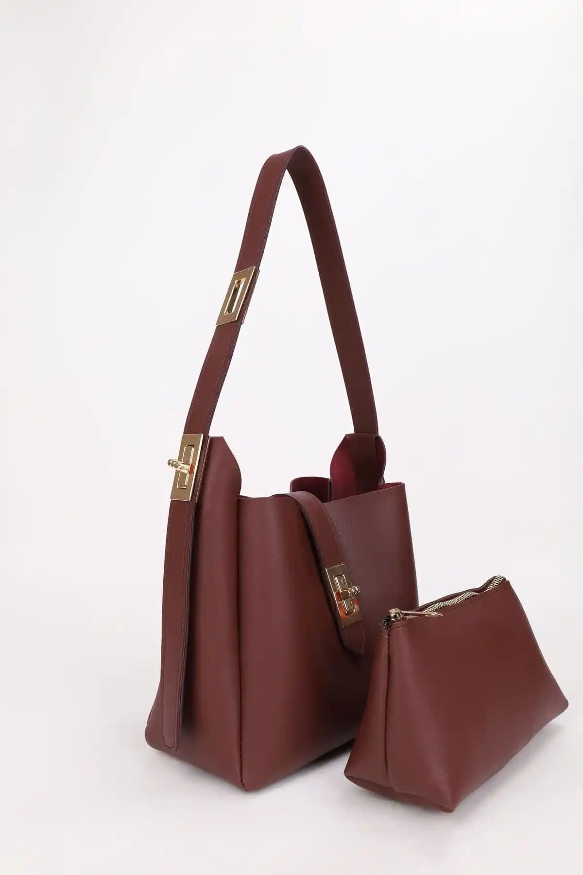 Nothing Kadın Bordo Gold Kilit Detaylı Çok Amaçlı El ve Omuz Çantası