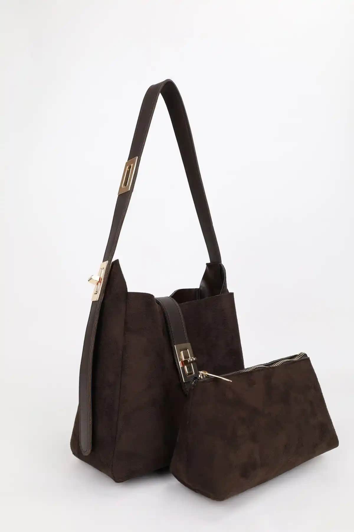 Nothing Kadın Süet Çanta Gold Kilit Detaylı, Şık ve Dayanıklı Günlük Kullanım İçin