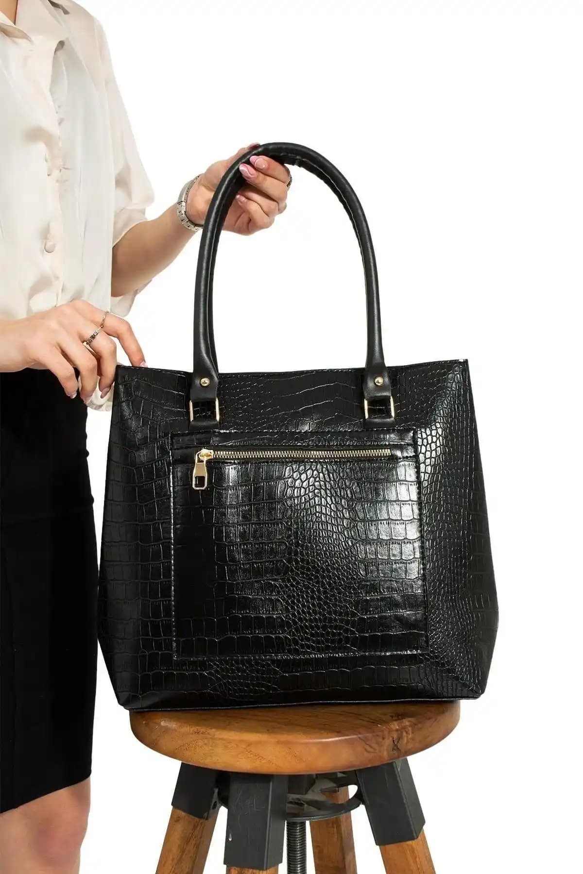 Reddington Kadın Büyük Boy Kroko Desenli Fermuarlı Çanta Günlük ve İş Kullanımı İçin