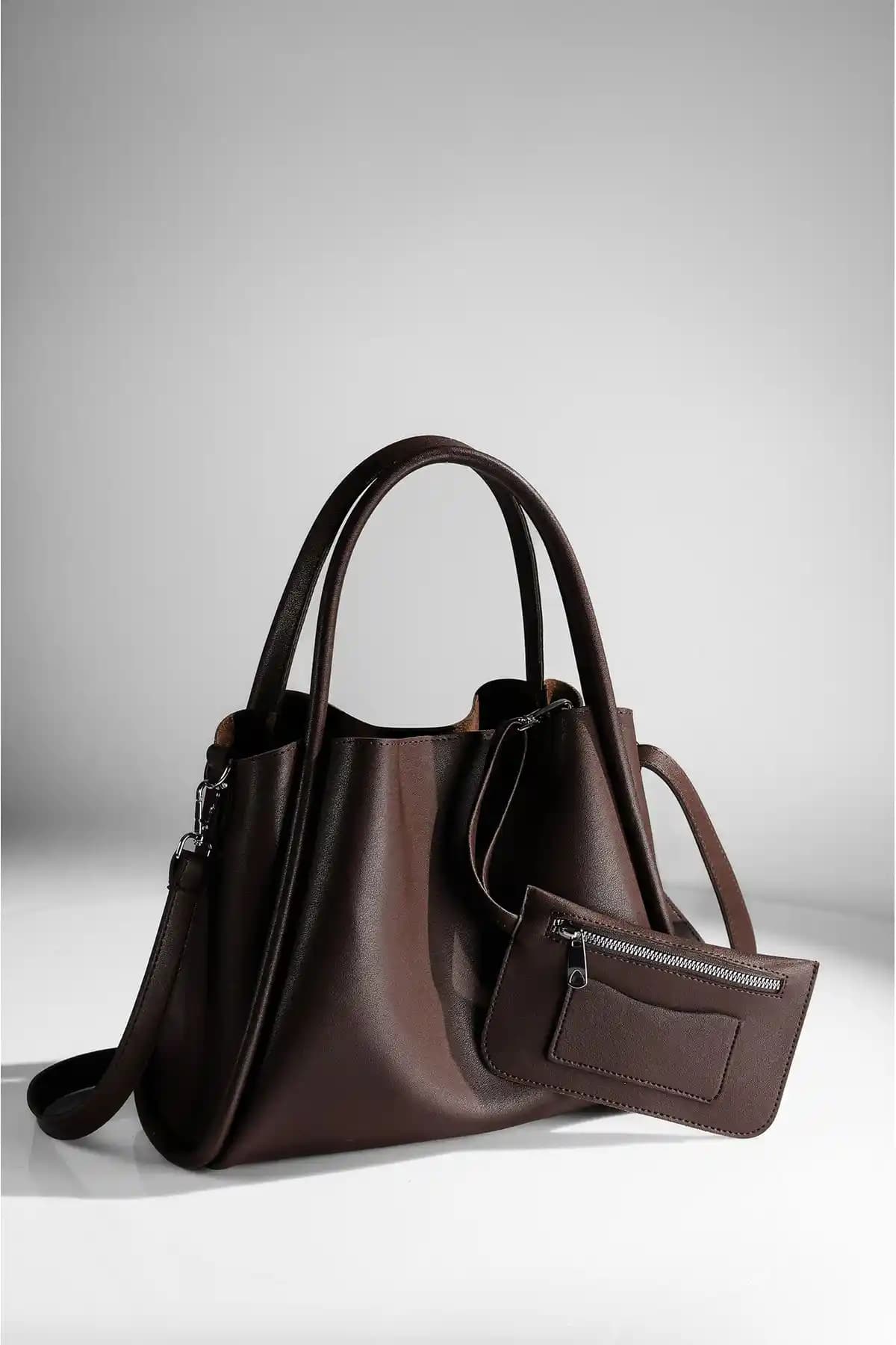 Rimense Kadın Kahverengi Suni Deri Çanta Günlük Kullanım İçin Çok Yönlü Tasarım