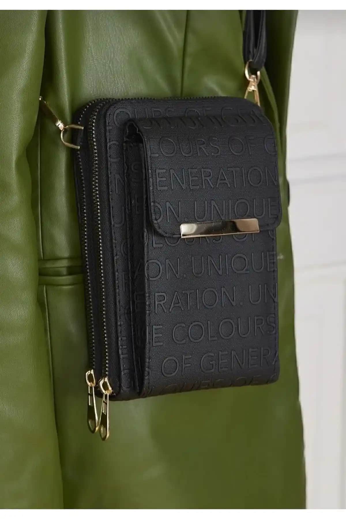 Selma Demir Siyah Kadın Çantası 3 Gözlü Telefon Bölmeli ve Şık Tasarım