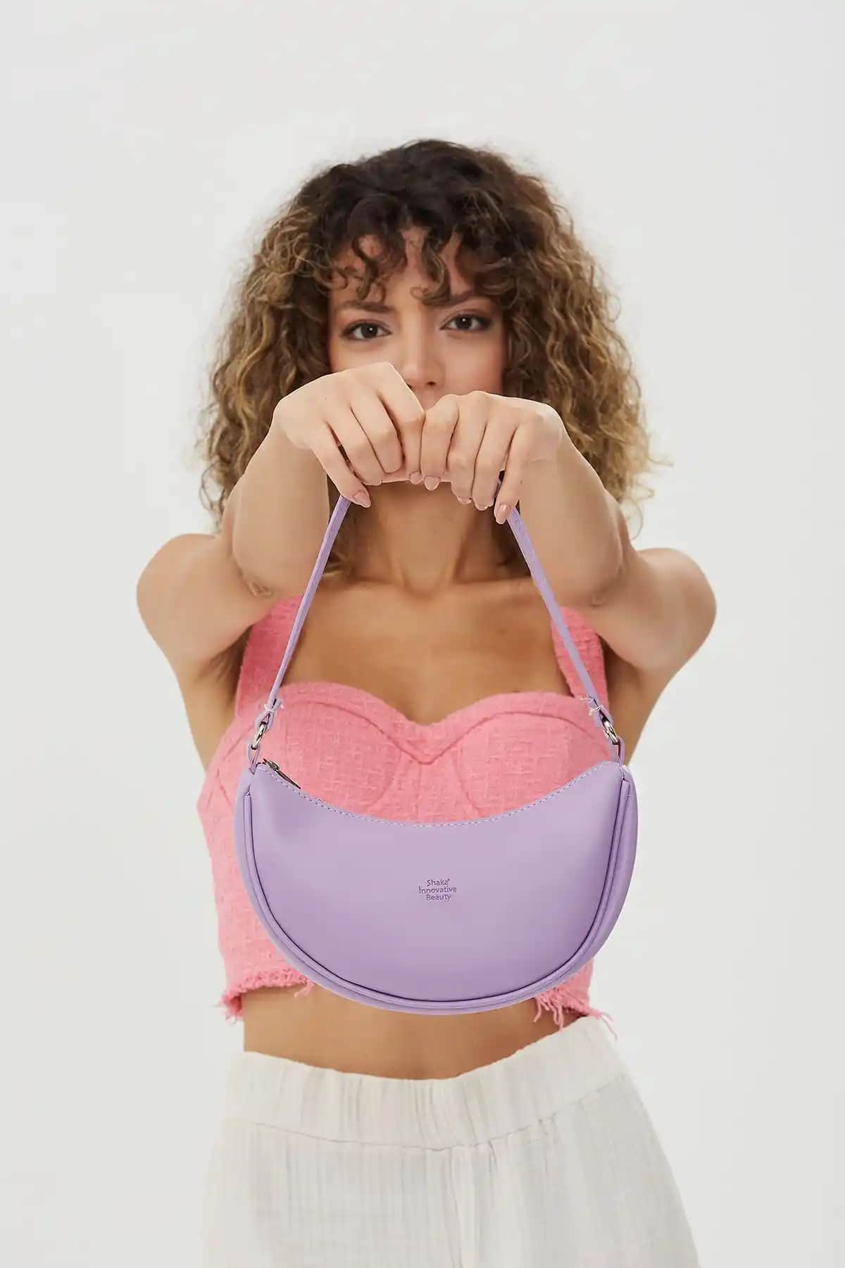 Shaka Lila Shk26 Tek Bölmeli Suni Deri El ve Omuz Çantası Günlük ve Şık Kullanım İçin