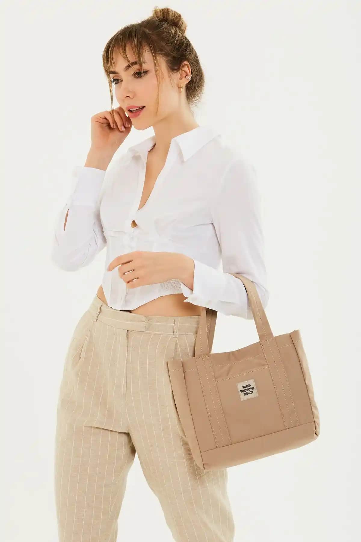 Shaka Vizon U37 Çıt Çıt Kapatmalı 2 Bölmeli Günlük Kadın Kanvas Çanta