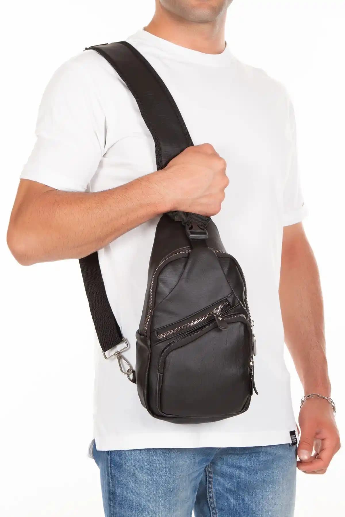 Yeni Siyah Yıkama Deri Unisex Çanta Modern Tasarım ve İşlevsellik Bir Arada