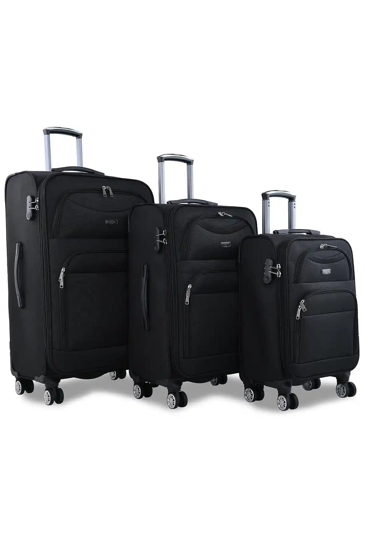 Fossil Siyah Unisex 3'lü Valiz Seti ve RUN MAN Büyük Boy Kumaş Valiz Karşılaştırması