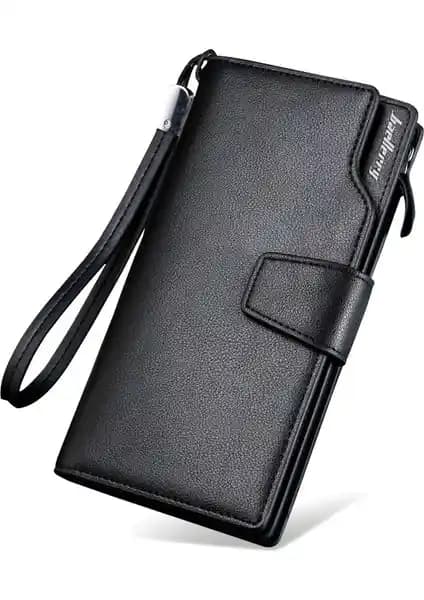 Baellerry Erkek Fermuarlı Uzun Deri Kartlık Cüzdan Siyah Klasik ve Şık Tasarım