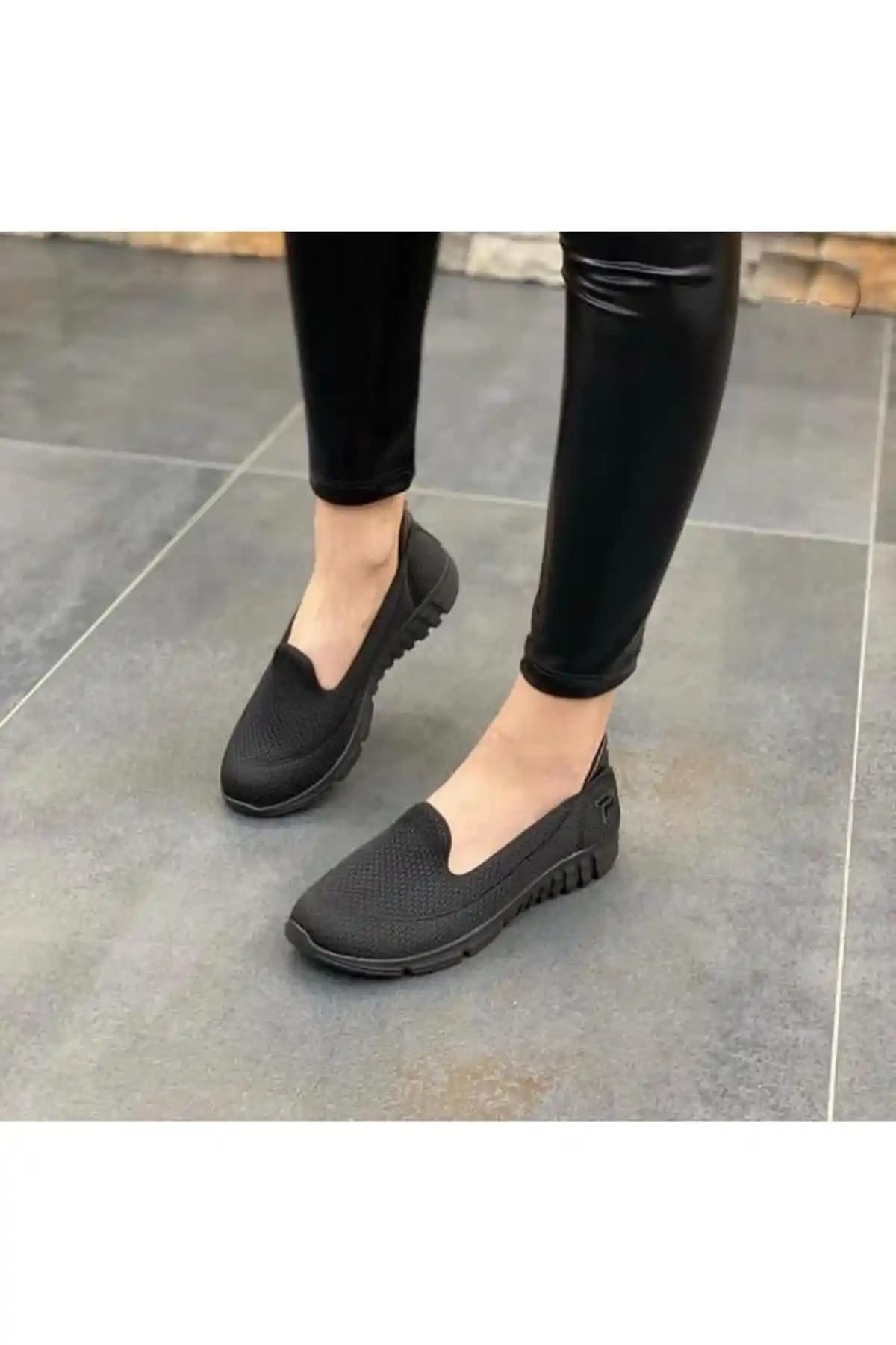 Afilli Kadın Siyah Hafif Yürüyüş Spor Ayakkabısı Rahat ve Şık Günlük Kullanım İçin