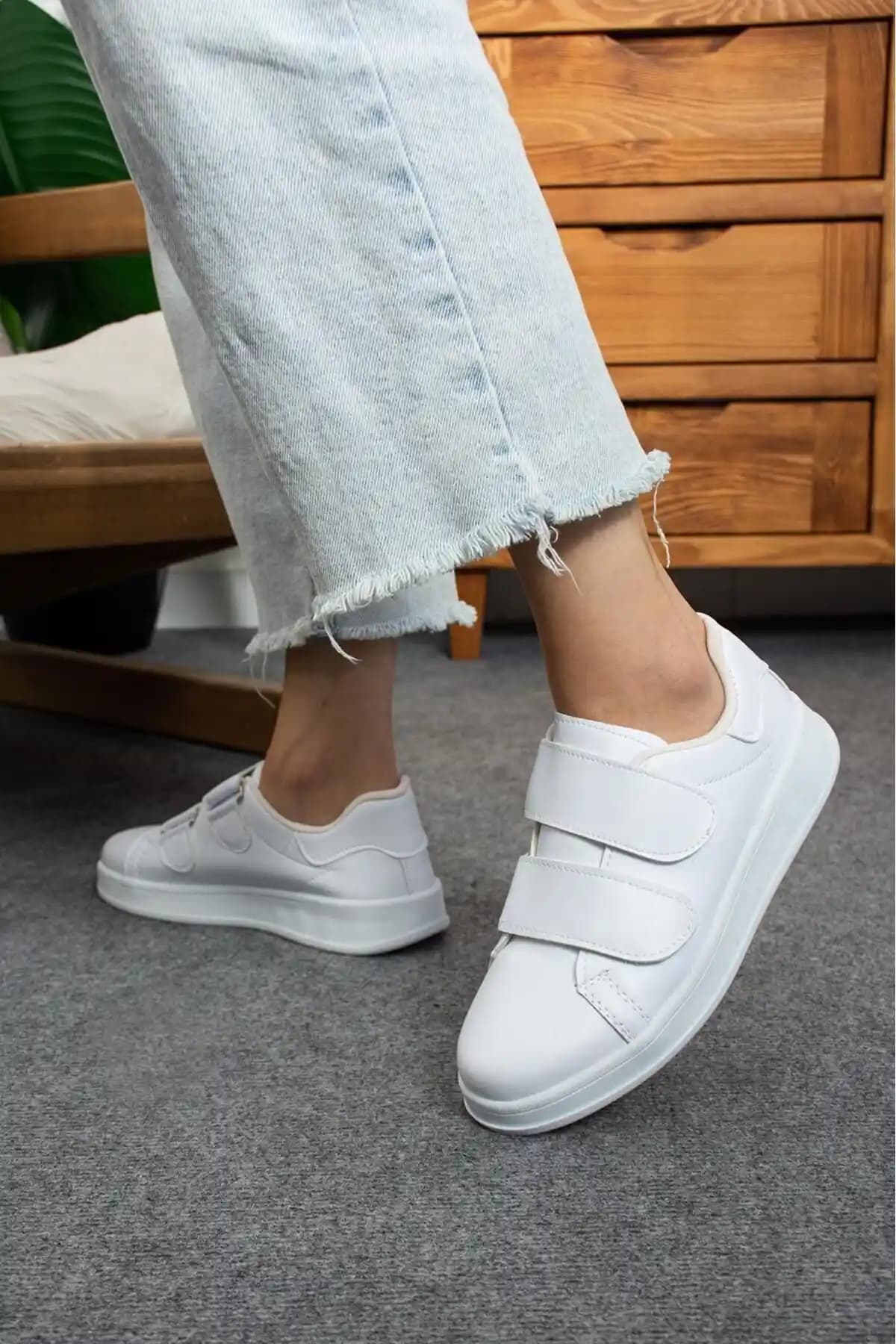Galya Shoes Kadın Beyaz Cırtlı Spor Ayakkabı Sneakers Günlük Kullanım ve Şıklık İçin