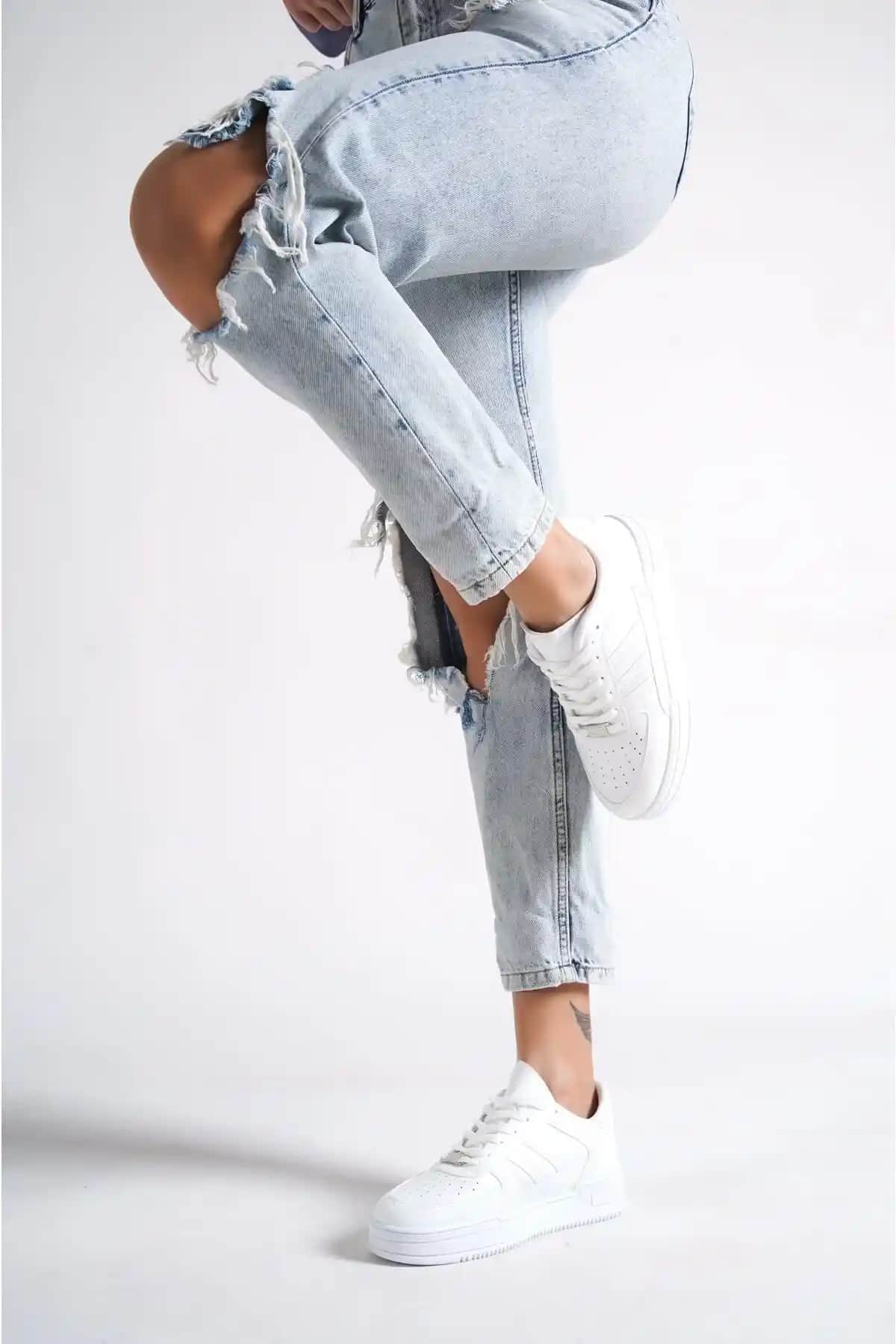 Moda Değirmeni Beyaz Kadın Air Sneaker Şık ve Rahat Günlük Spor Ayakkabı