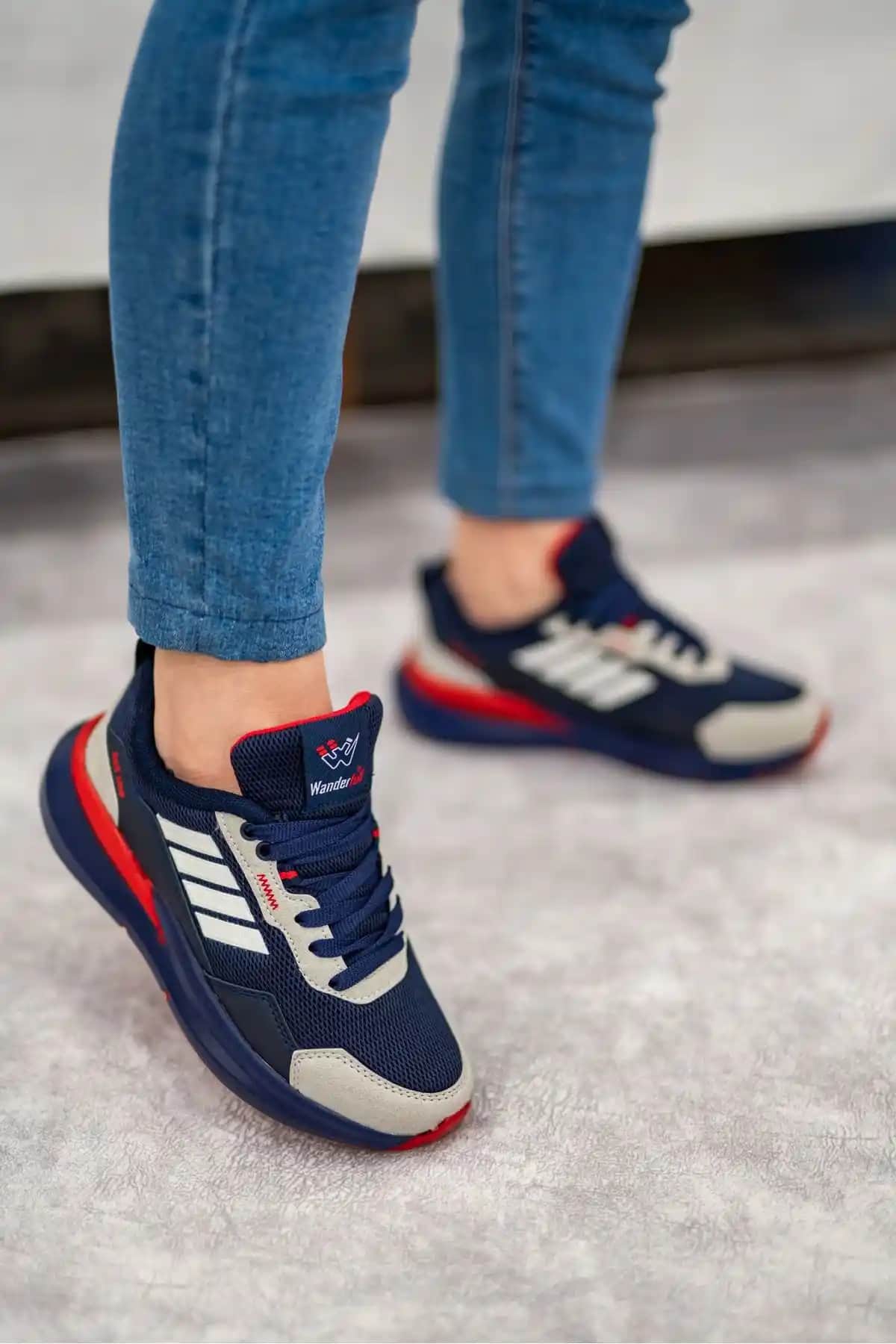 Nubbock Unisex Lacivert Spor Ayakkabı Dört Şerit Ortopedik Günlük Kullanım İçin