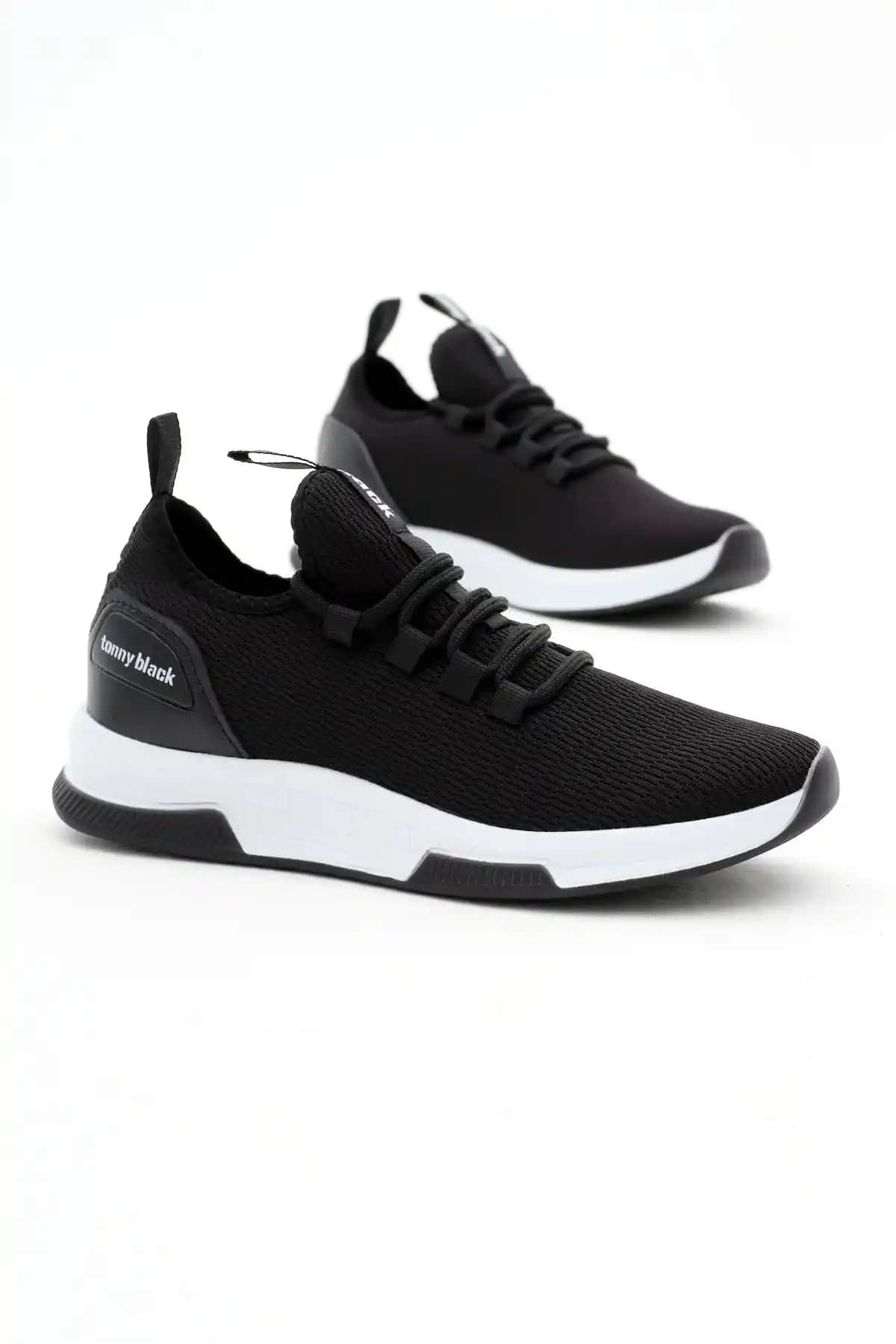 Tonny Black Unisex Siyah Beyaz Nefes Alabilen Kumaş Spor Ayakkabı Günlük ve Spor Kullanımına Uygun