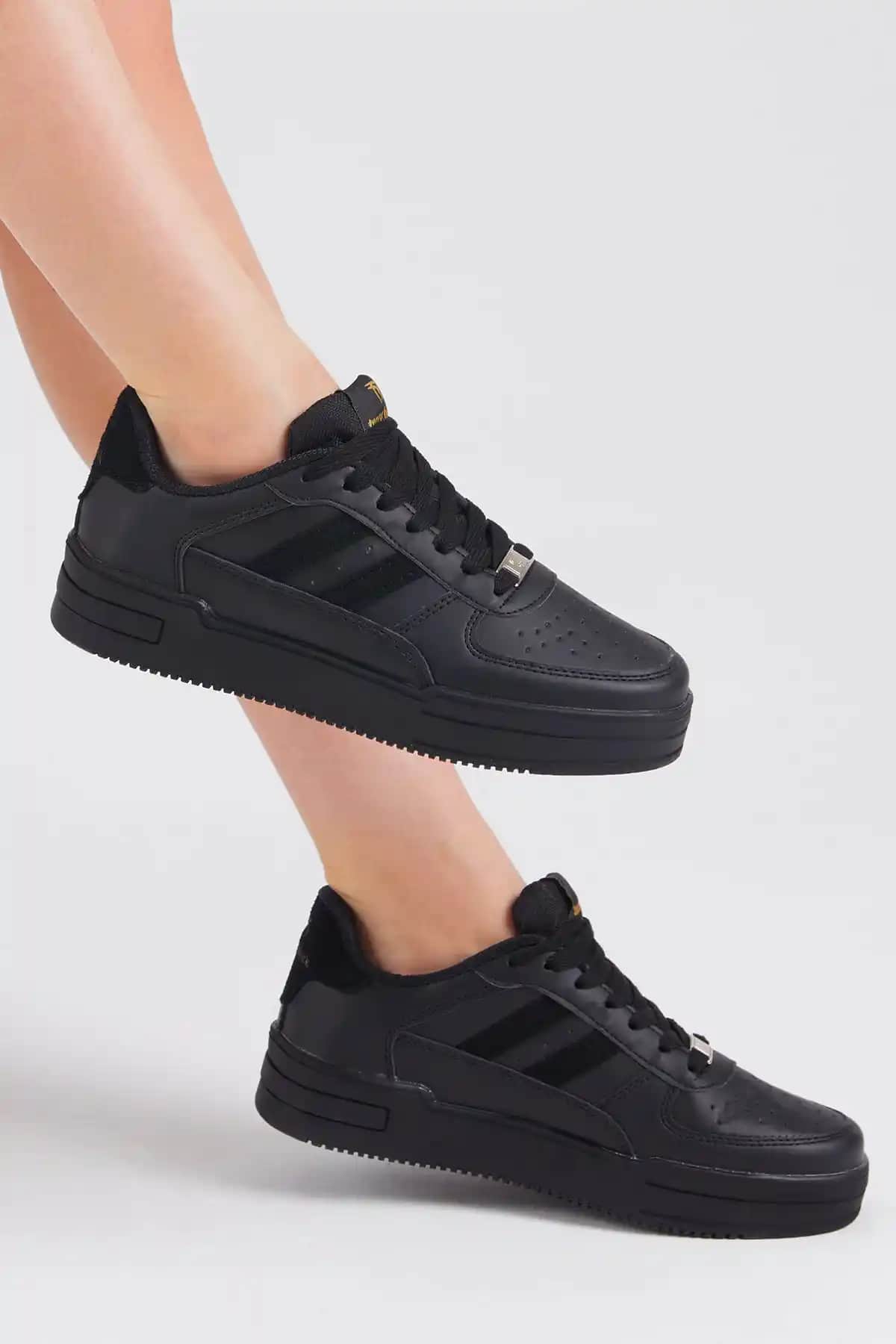 Tonny Black unisex siyah çizgili bağcıklı sneaker şık ve rahat günlük ayakkabı