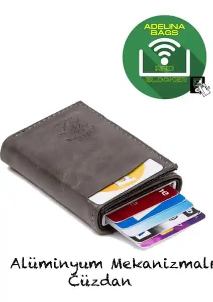 Adelina Gri Alüminyum Mekanizmalı Kartlık Cüzdan Günlük Kullanım İçin Güvenli ve Şık Tasarım