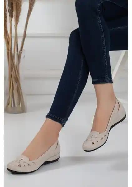 Dilimler Ayakkabı Kafes Model Bej Kadın Babetleri Şıklık ve Konfor Sunar