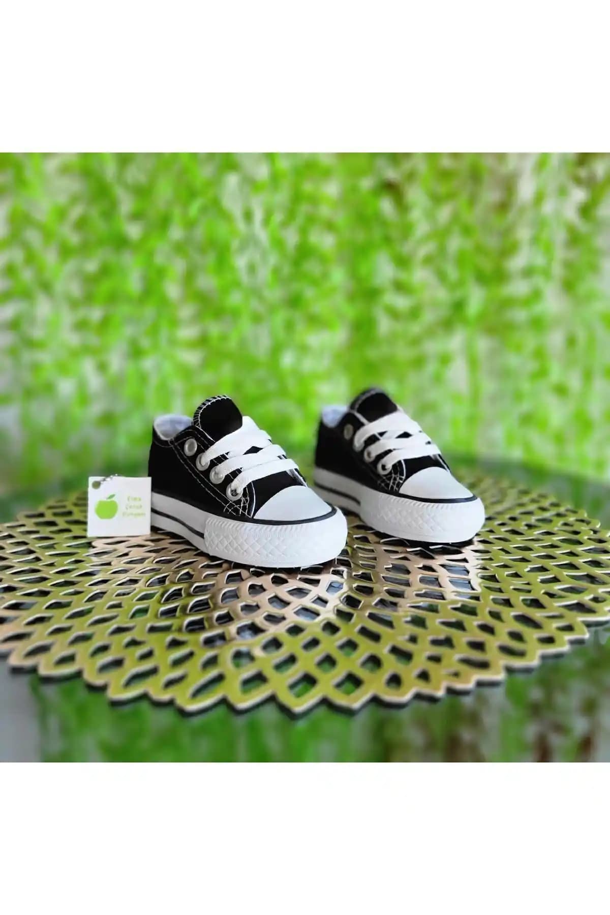 Elma Bebe Unisex Spor Ayakkabı Siyah Kanvas Keten Sneakersi Günlük Kullanım İçin