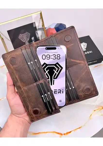 Fil Deri Telefon Bölmeli Cüzdan Hakiki Deri, Şık ve Fonksiyonel Günlük Kullanım Aksesuarı