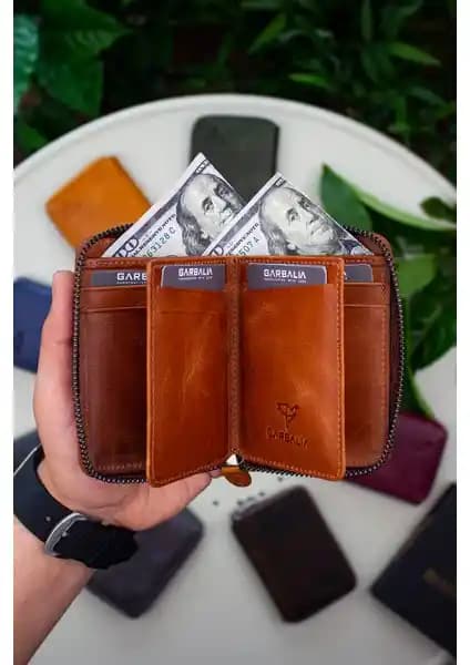 Garbalia Fargo Vintage Deri Fermuarlı Unisex Kartlık Cüzdan Şık ve Fonksiyonel Tasarım