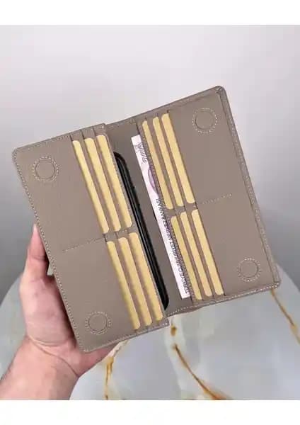 Hakiki Dana Derisinden Üretilmiş Telefon Bölmeli Cüzdan Günlük Kullanım İçin