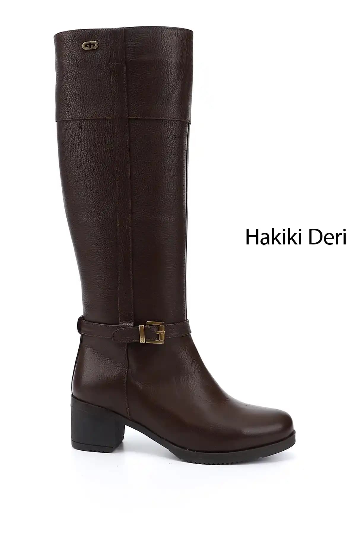 Kadın Hakiki Deri Kış Çizmesi, Fermarlı, Kalın Topuklu, Şık ve Rahat Tasarım