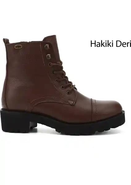 Kadın Hakiki Deri Postal Bot: Fermuarlı Kauçuk Tabanlı Şık ve Rahat Tasarım