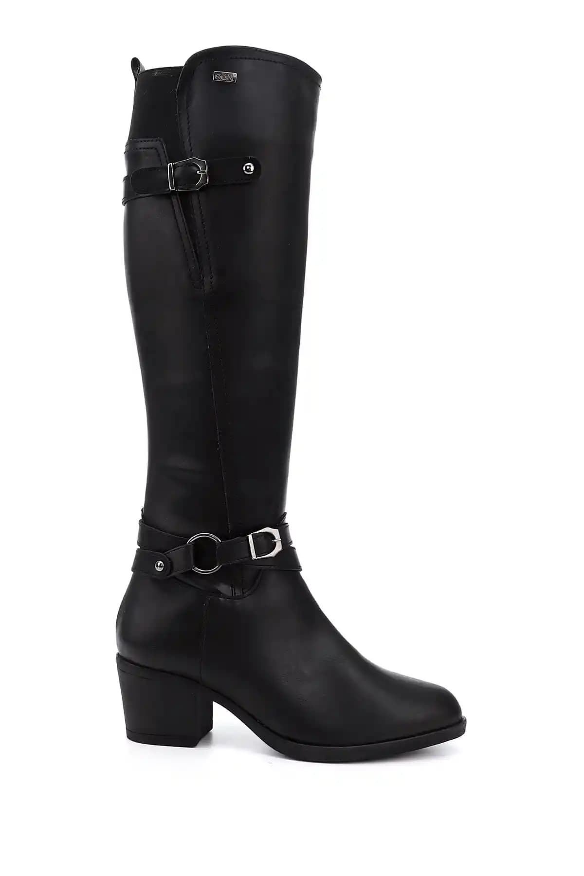 Kadın Siyah Fermuarlı Sivri Burun Kalın Topuklu Çizme: Modern ve Şık Tasarım