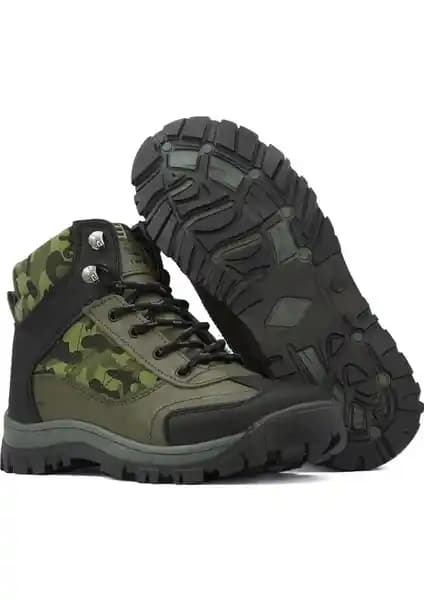 Letao Çocuk Outdoor Botu Haki Kamuflaj Deseni Dayanıklı ve Pratik Kullanım