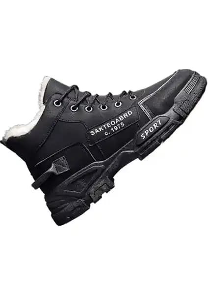 LRsmile Kadife Yüksek Bilekli Su Geçirmez Bot Siyah Kadife İç Astarlı Şık Kış Ayakkabısı