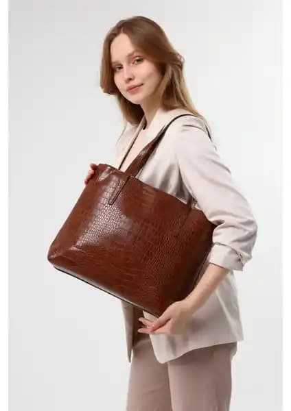 Luvenis Kadın Kroko Desen Büyük Boy El ve Omuz Çantası Günlük Şıklık ve Fonksiyonellik İçin