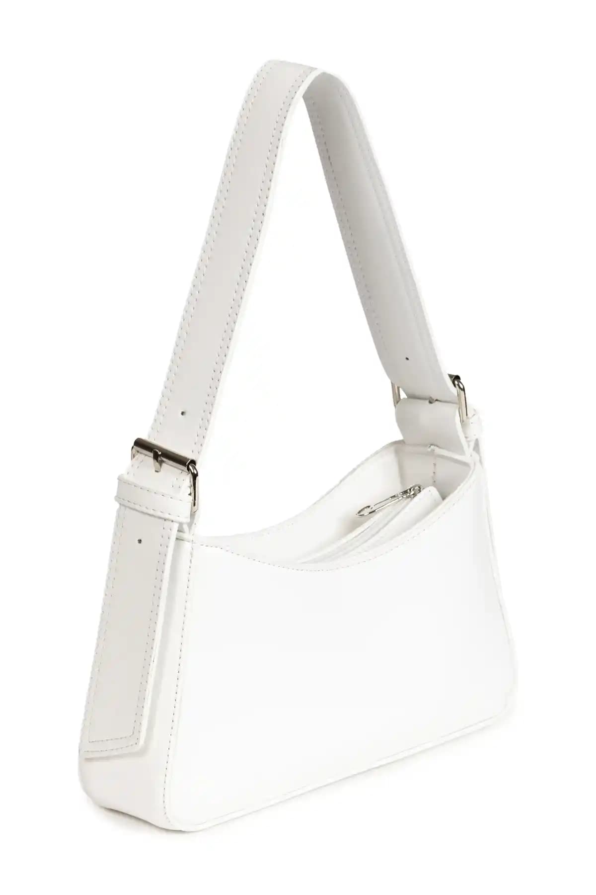 Macharelbasic Kadın Astarlı İç Gözlü Askı Detaylı Beyaz Çanta Günlük ve Özel Kullanım İçin