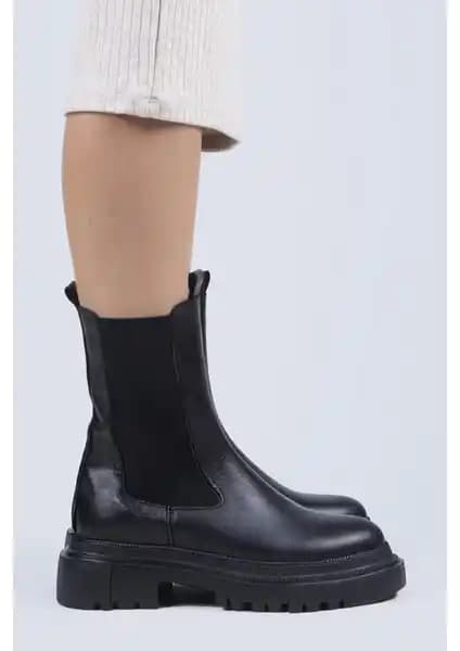 Manijero Gitana Kadın Hakiki Deri Siyah Çift Taraf Lastikli Platform Bot