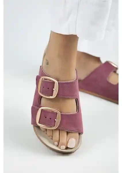 Manijero Irene Hakiki Deri Kadın Vişne Renk Çift Tokalı Terlik İnceleme ve Özellikleri