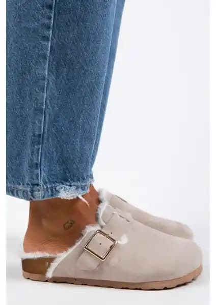 Manijero Zeta Kürklü Kadın Terliği Hakiki Deri ve Süet Malzeme ile Şık ve Konforlu