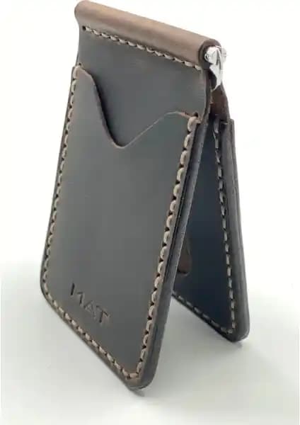 MAT DERİ Deri Para Klipsli ve Kartlıklı İnce Şık Cüzdan Günlük Kullanım İçin