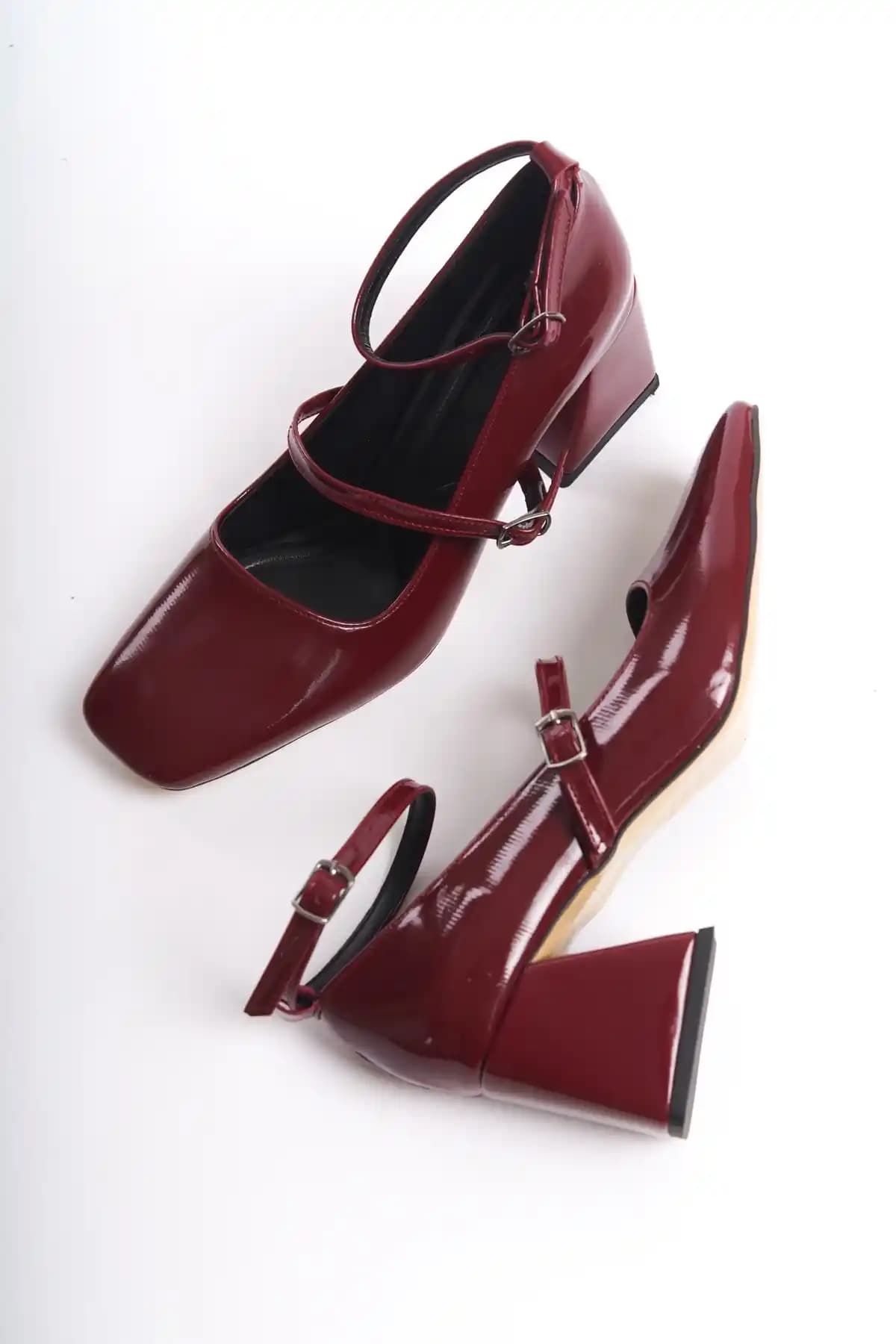 Modabuymus Kulia Bordo Rugan Mary Jane Kadın Ayakkabısı Günlük ve Ofis Kullanımı İçin