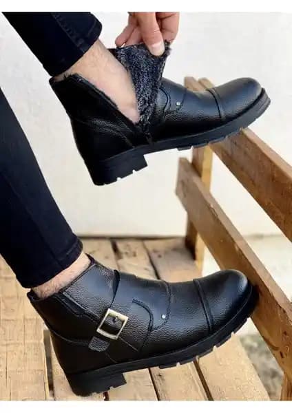 Muggo M1001 Garantili Su ve Soğuk Geçirmez Kürklü Erkek Botu Kış Ayları İçin Uygun