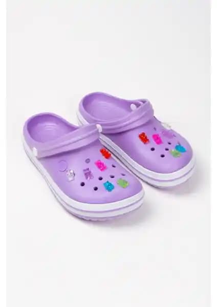 Ozyo Samesa Lila Teddy Bear Clogs Kadınlar İçin Şık ve Rahat Günlük ve Plaj Terliği